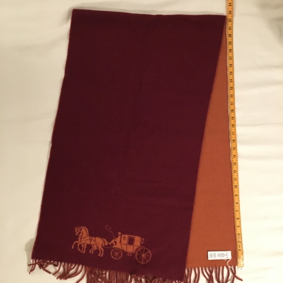 Double faced wool Coach logo scarf - maroon & orange - 'cherry/ginger' - Picture 8 of 9